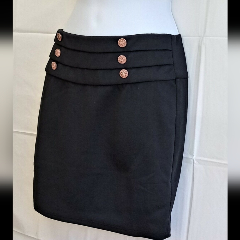 ZINGA Womens Buttons Front Mini Skirt Stretch Black - S